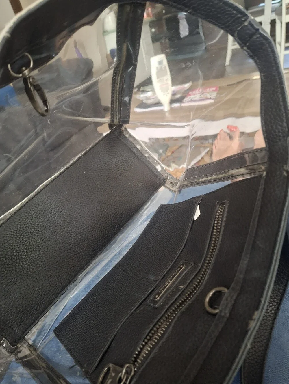 Montana West Clear Tote Bag with Black Trim and Haircalf Accent